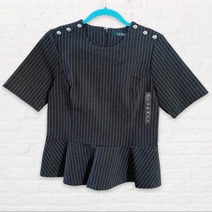 LAUREN Ralph Lauren Grey & White Striped Peplum Blouse | Size: M